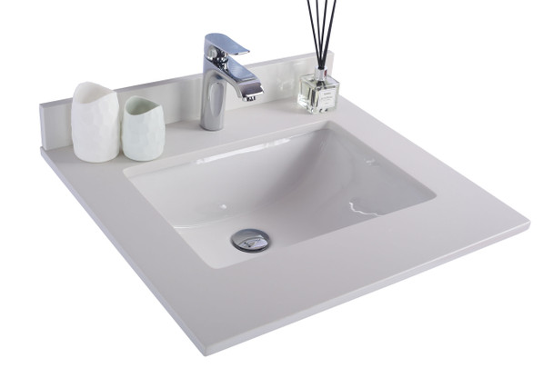 White Quartz Marble Countertop - 24" - Single Hole With Rectangular Sink