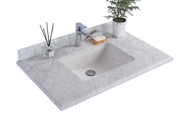White Carrara Marble Countertop - 36" - Single Hole With Rectangular Sink