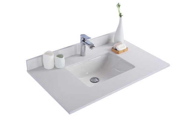 White Quartz Marble Countertop - 36" - Single Hole With Rectangular Sink