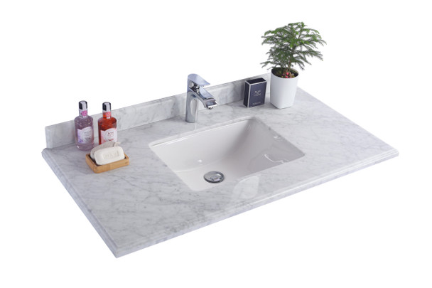 White Carrara Marble Countertop - 42" - Single Hole With Rectangular Sink