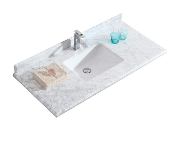 White Carrara Marble Countertop - 48" - Single Hole With Rectangular Sink