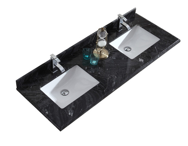 Black Wood Marble Countertop - 60" - Single Hole With Rectangular Sink