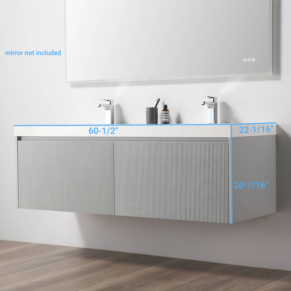 Blossom 60" Floating Bathroom Vanity With Sink - Light Grey in Single ...