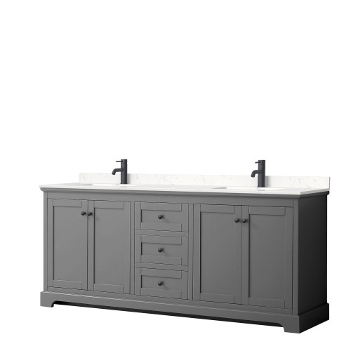 Wyndham Avery 80 Inch Double Bathroom Vanity In Dark Gray, Carrara ...