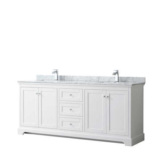 Wyndham Avery 80 Inch Double Bathroom Vanity In White, White Carrara ...