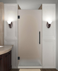 Aston Cascadia Completely Frameless Hinged Shower Door in Frosted Glass, 23" x 72", Brushed Stainless Steel with Frosted Glass