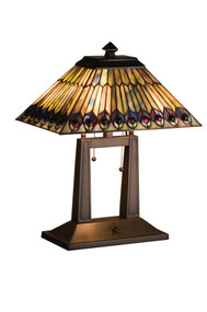 Meyda 20"h Tiffany Jeweled Peacock Oblong Desk Lamp - 26300