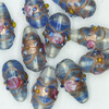 Glass Drop Beads Blue Gilded Rose Swirl Transparent 20mm pk/10
