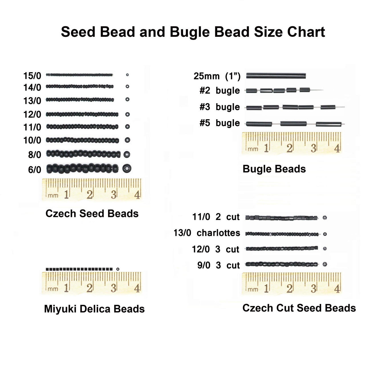 Seed Bead and Bugle Bead Size Chart