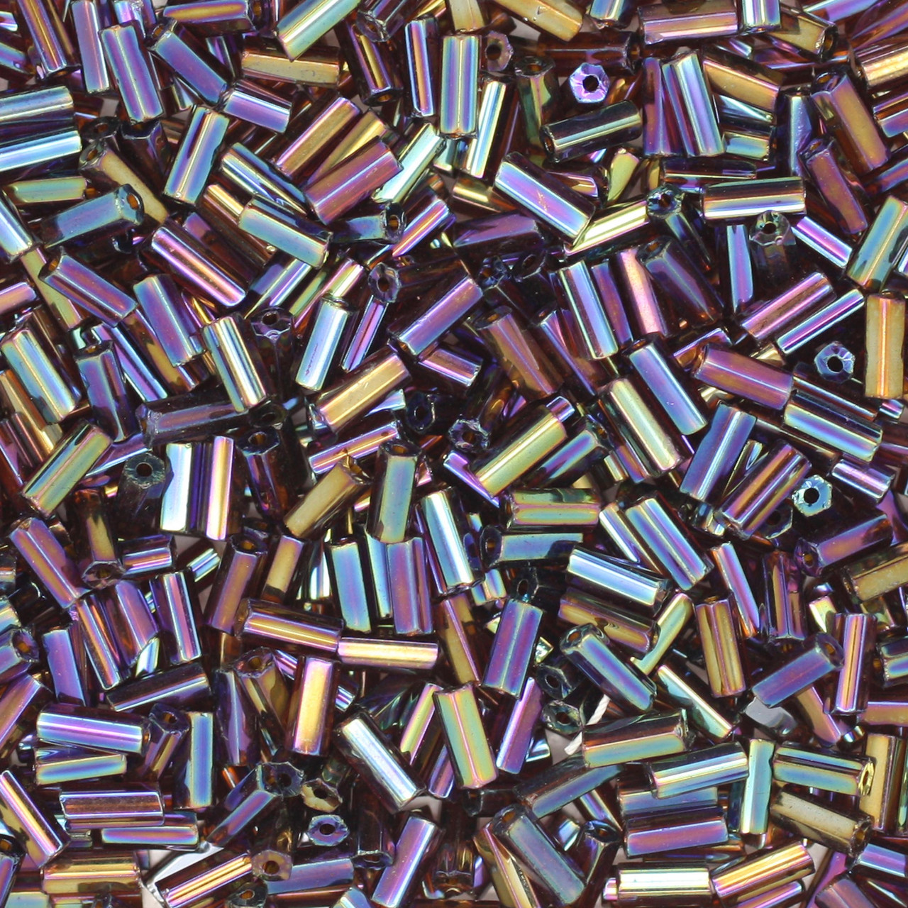 Czech Bugle Beads Size 2 Transparent Rainbow Brown