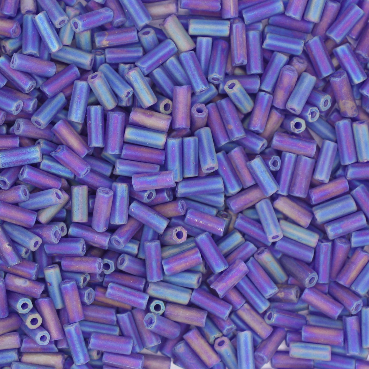 Czech Bugle Beads Size 2 Matte Rainbow Blue