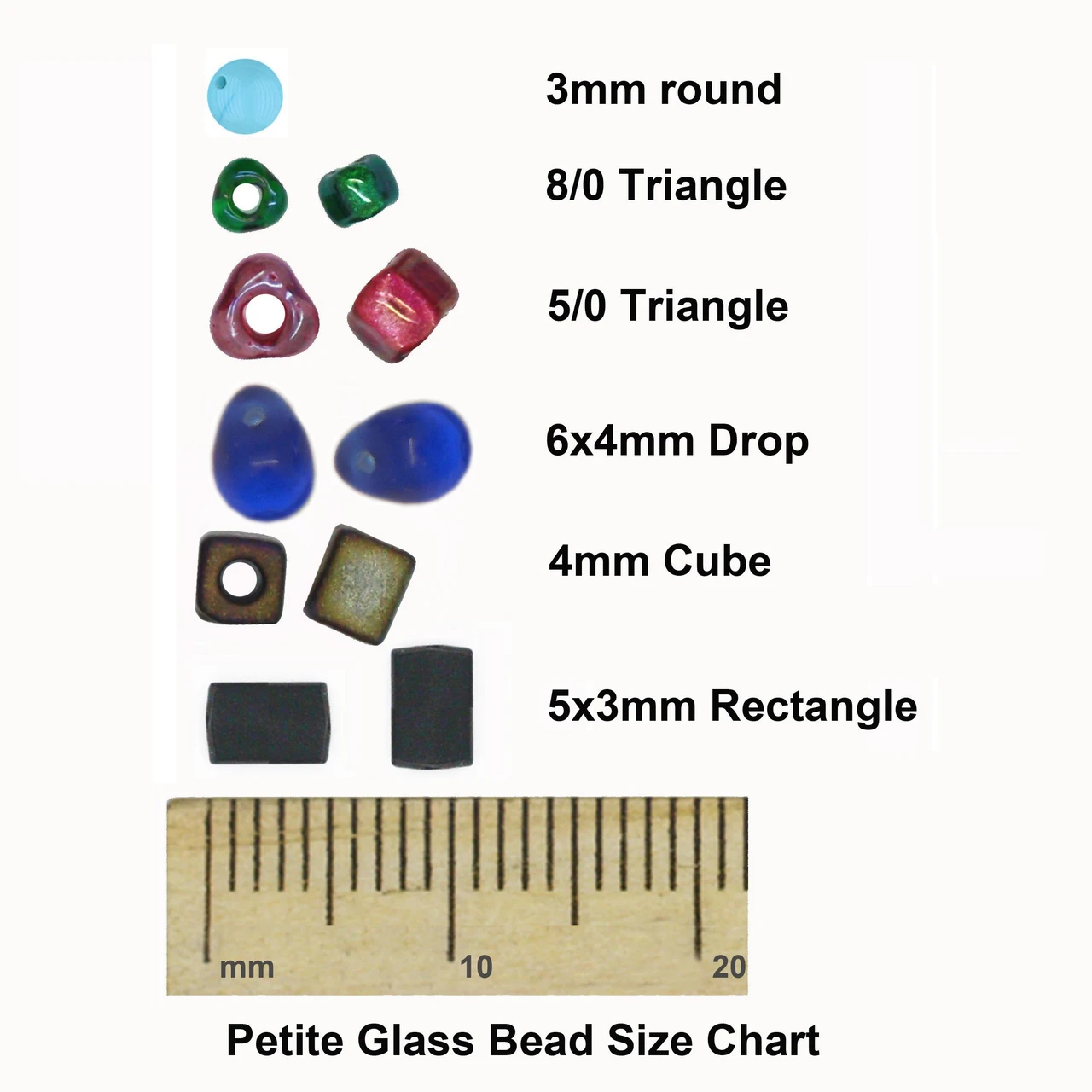 Rectangle Glass Beads Size Chart