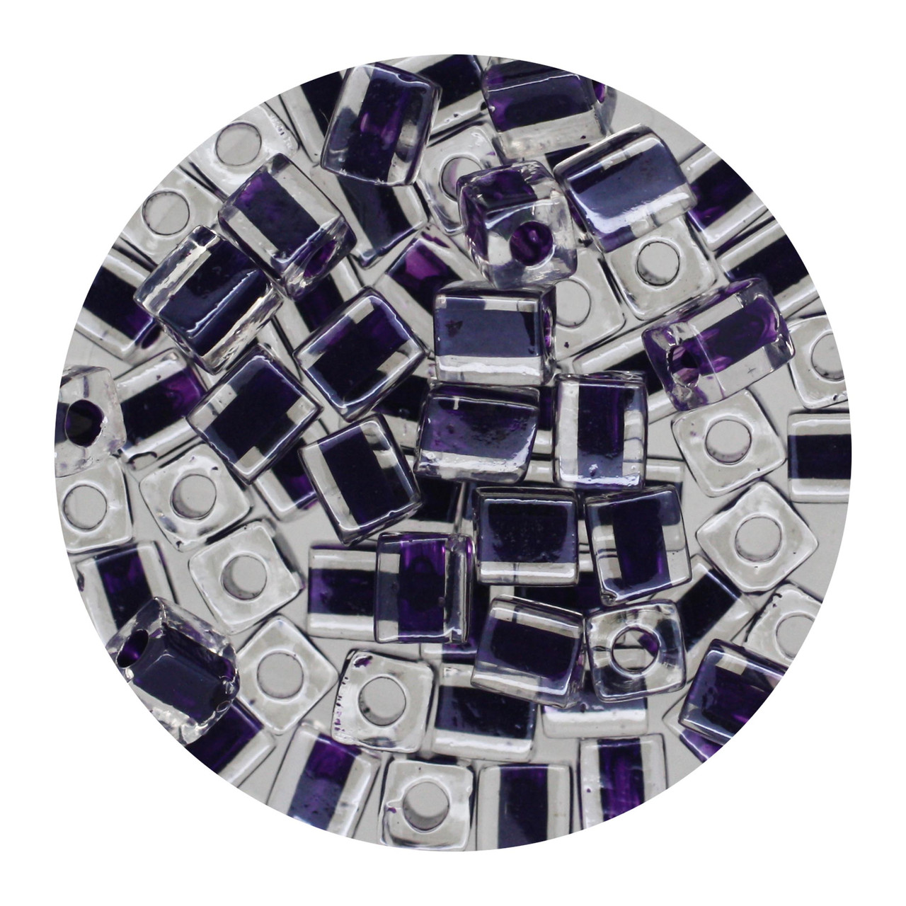 4mm Japanese Glass Cube Beads Lavender Lined