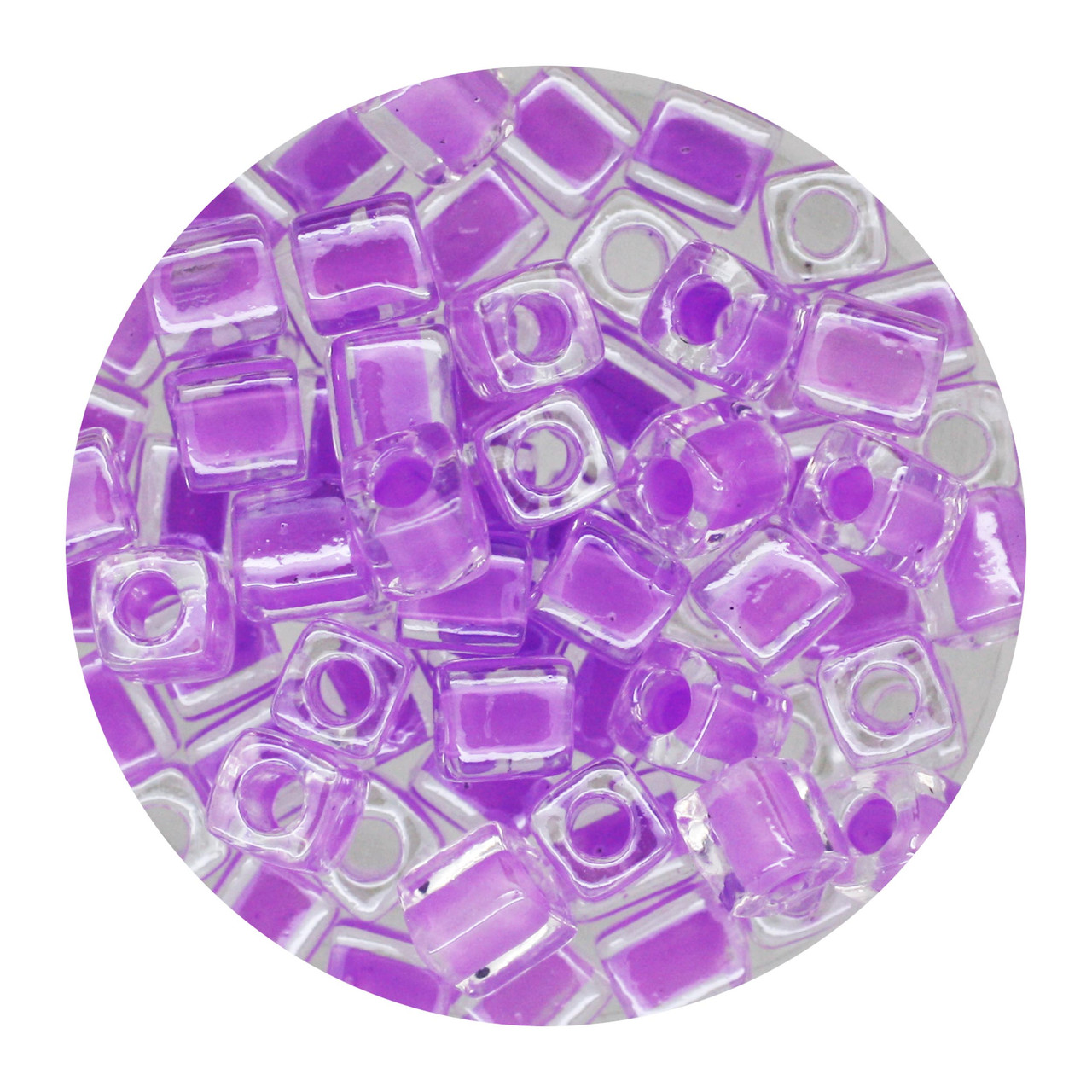 4mm Japanese Glass Cube Beads Lavender Lined