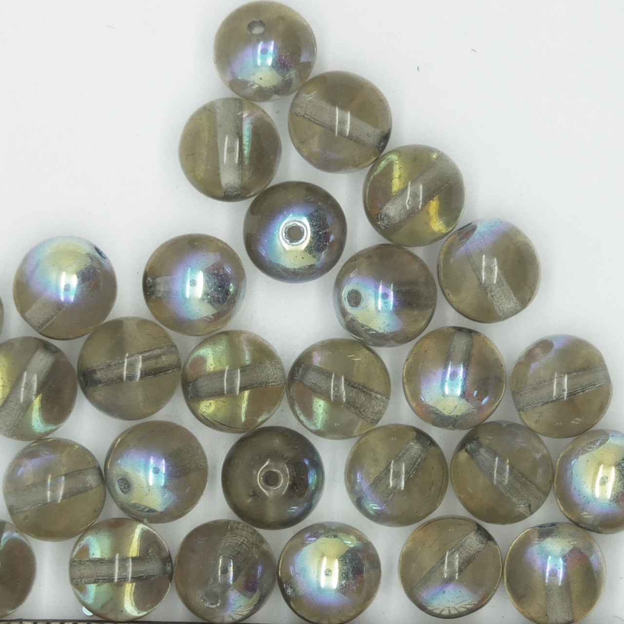 8mm Rainbow Glass Czech Beads Gray