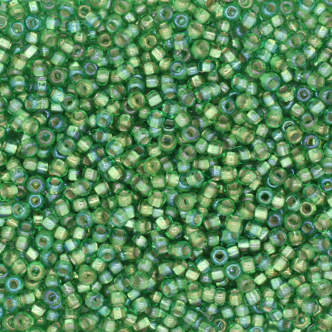 10/0 Czech Glass Seed Beads Silver Lined Rainbow Light Green