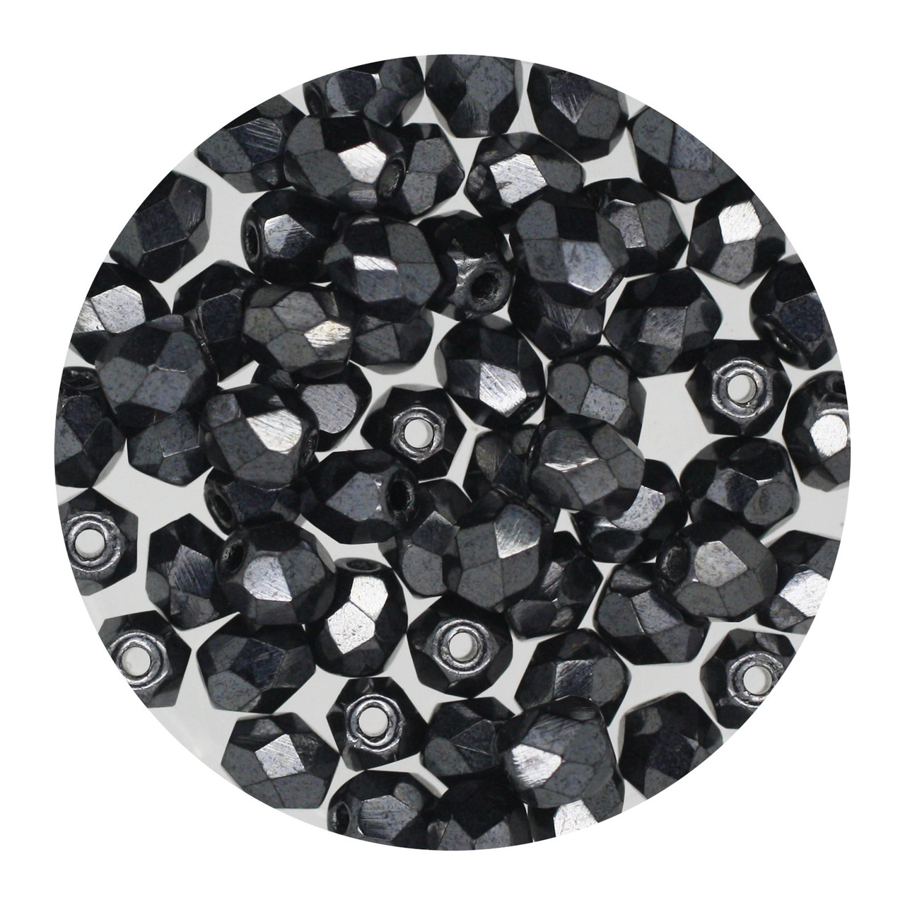 4mm Czech Fire Polished Beads Gray Hematite Metalli