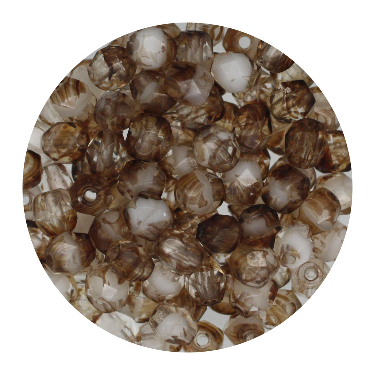 4mm Czech Fire Polished Beads Brown/White Two-Tone