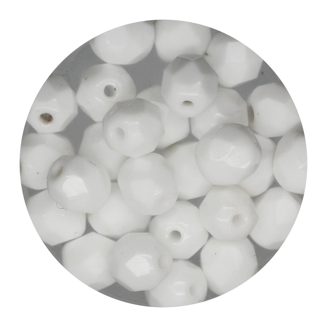 6mm Czech Fire Polished Beads White Opaque