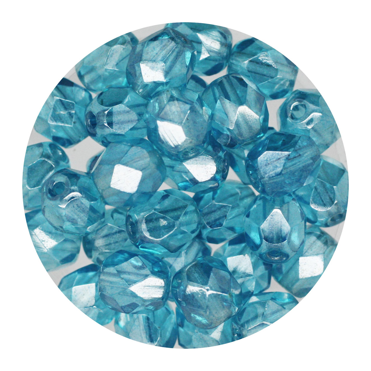 6mm Czech Fire Polished Beads Aqua Blue Luster