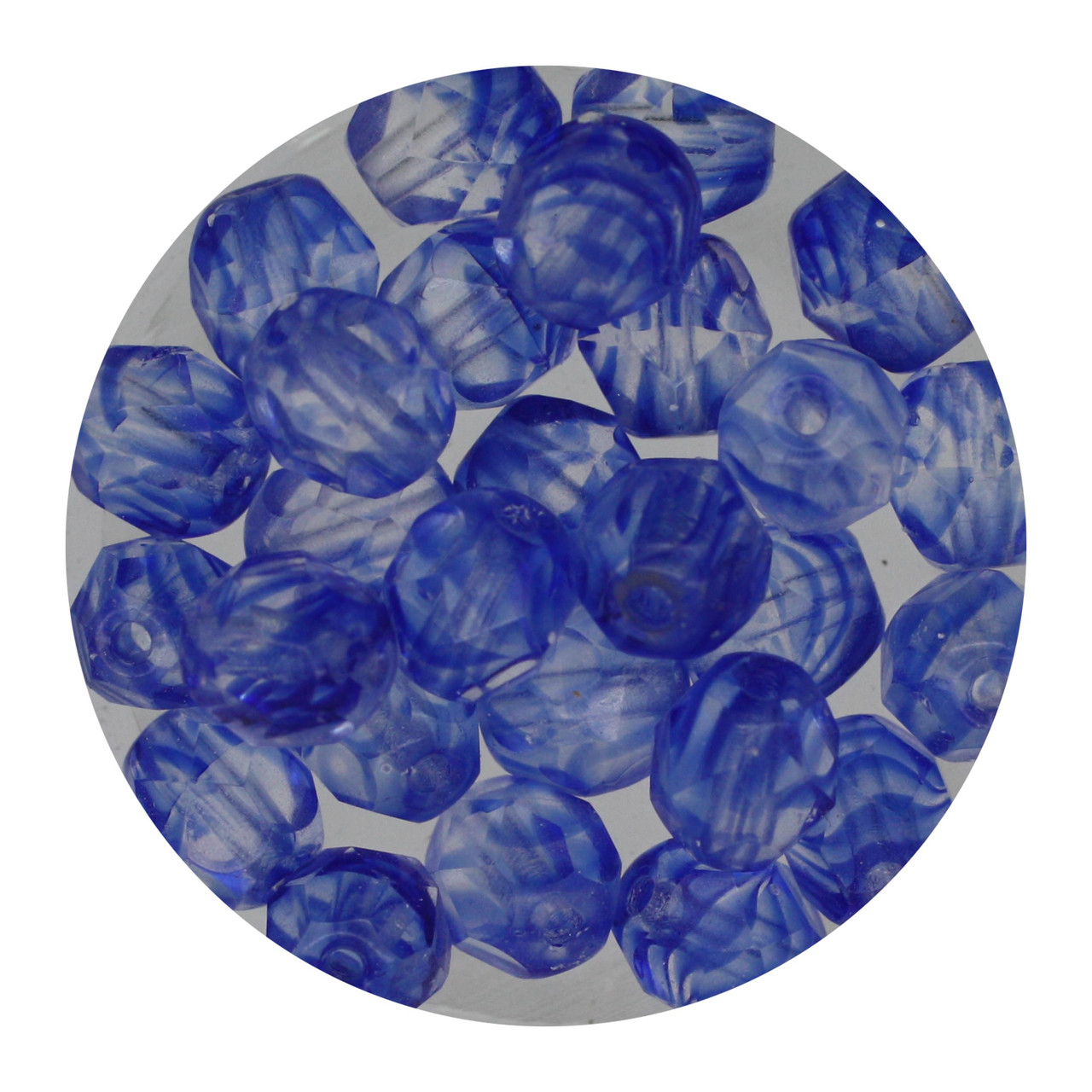 6mm Czech Fire Polished Beads Crystal/Blue Two-Tone