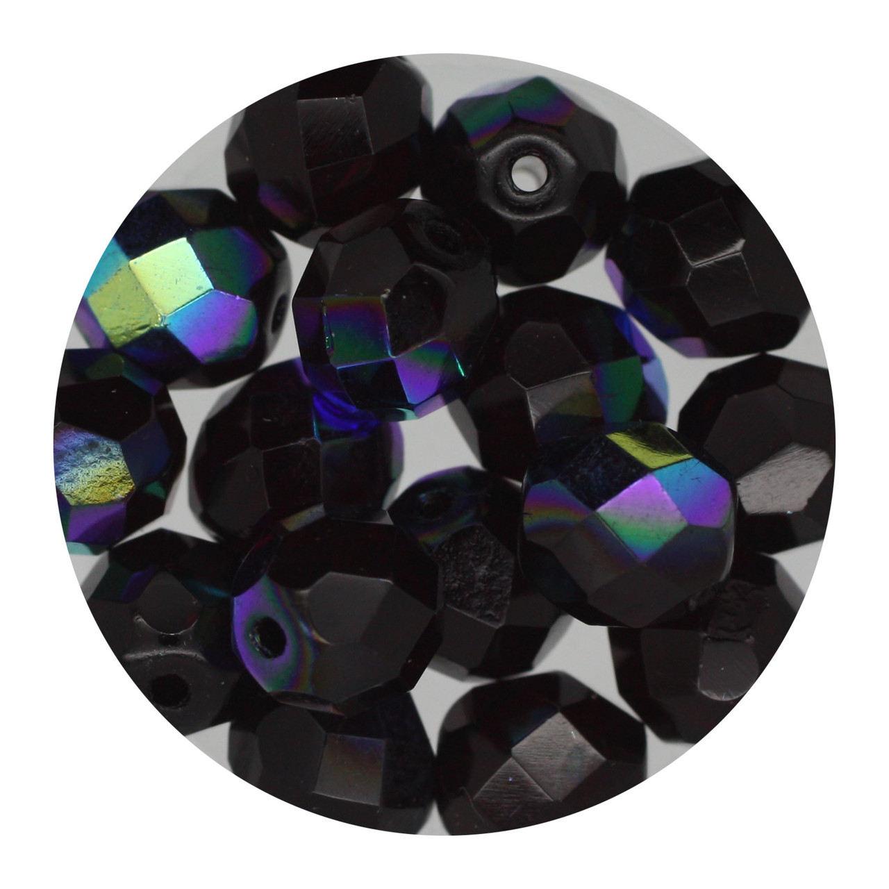 8mm Czech Fire Polished Beads Garnet Transparent Iris