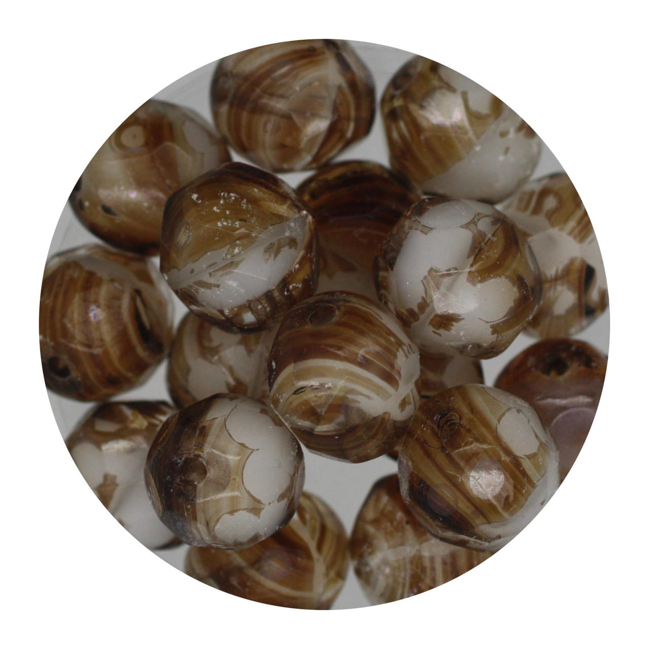 8mm Czech Fire Polished Beads Brown/White Two-Tone