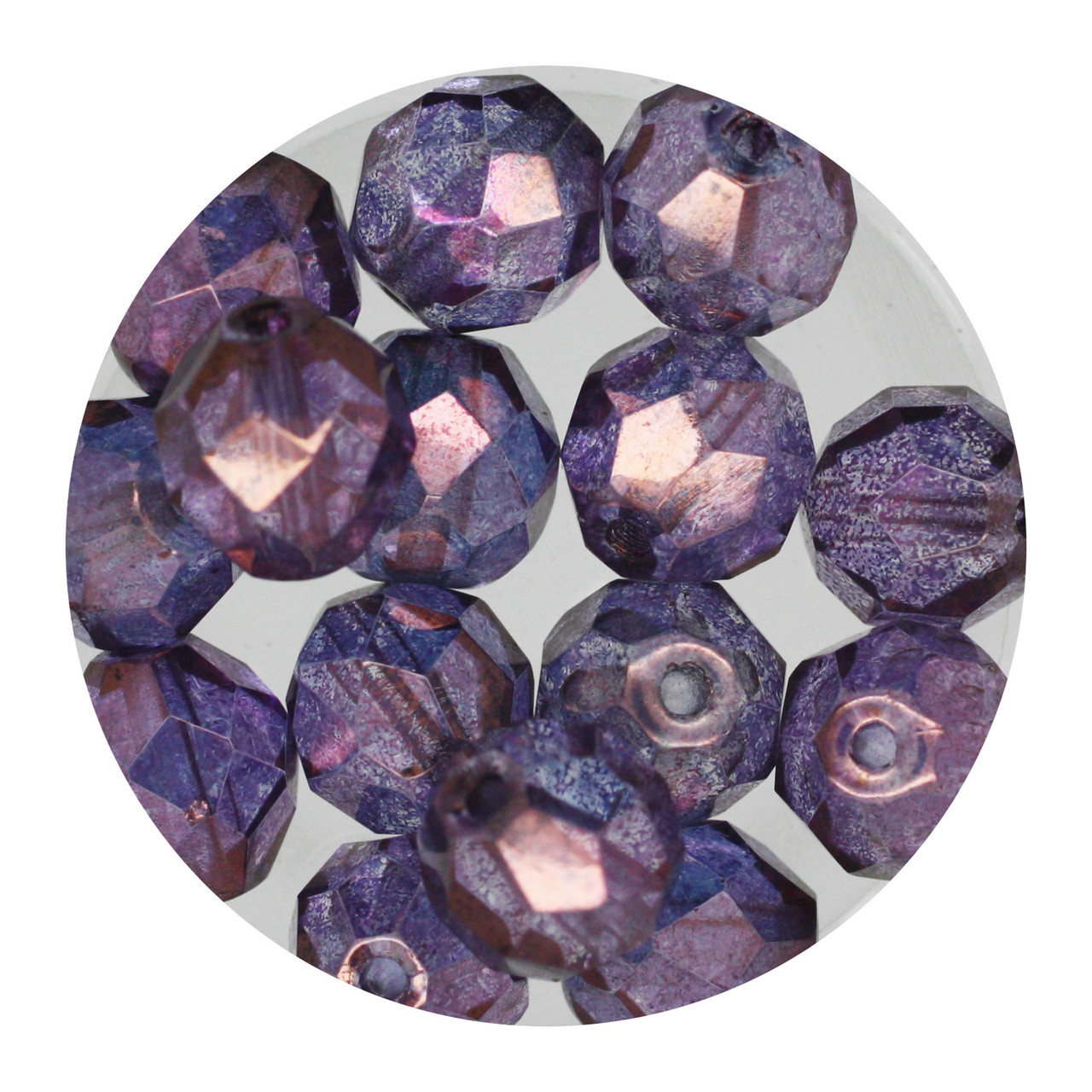 8mm Czech Fire Polished Beads Violet Decora