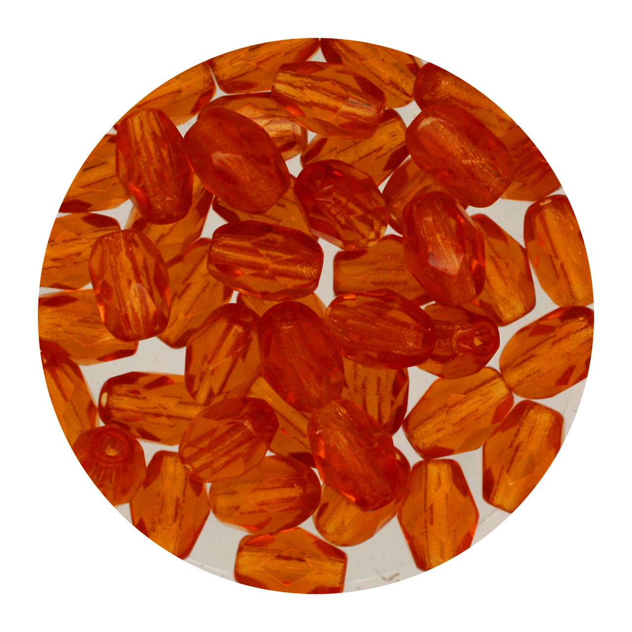 Orange Transparent 6x4mm Czech Fire Polished Beads