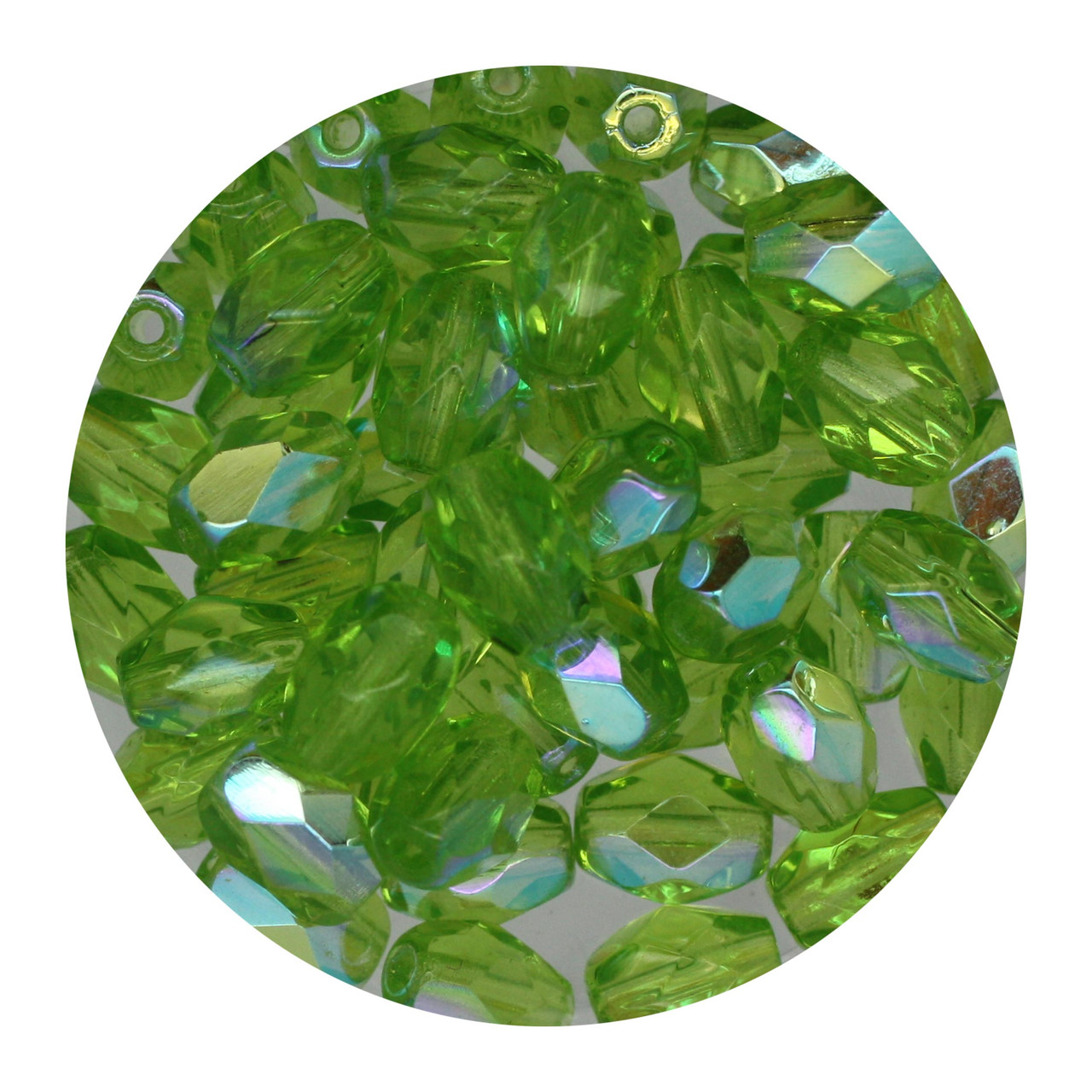 6x4mm Czech Fire Polished Beads Peridot Green Transparent Iris