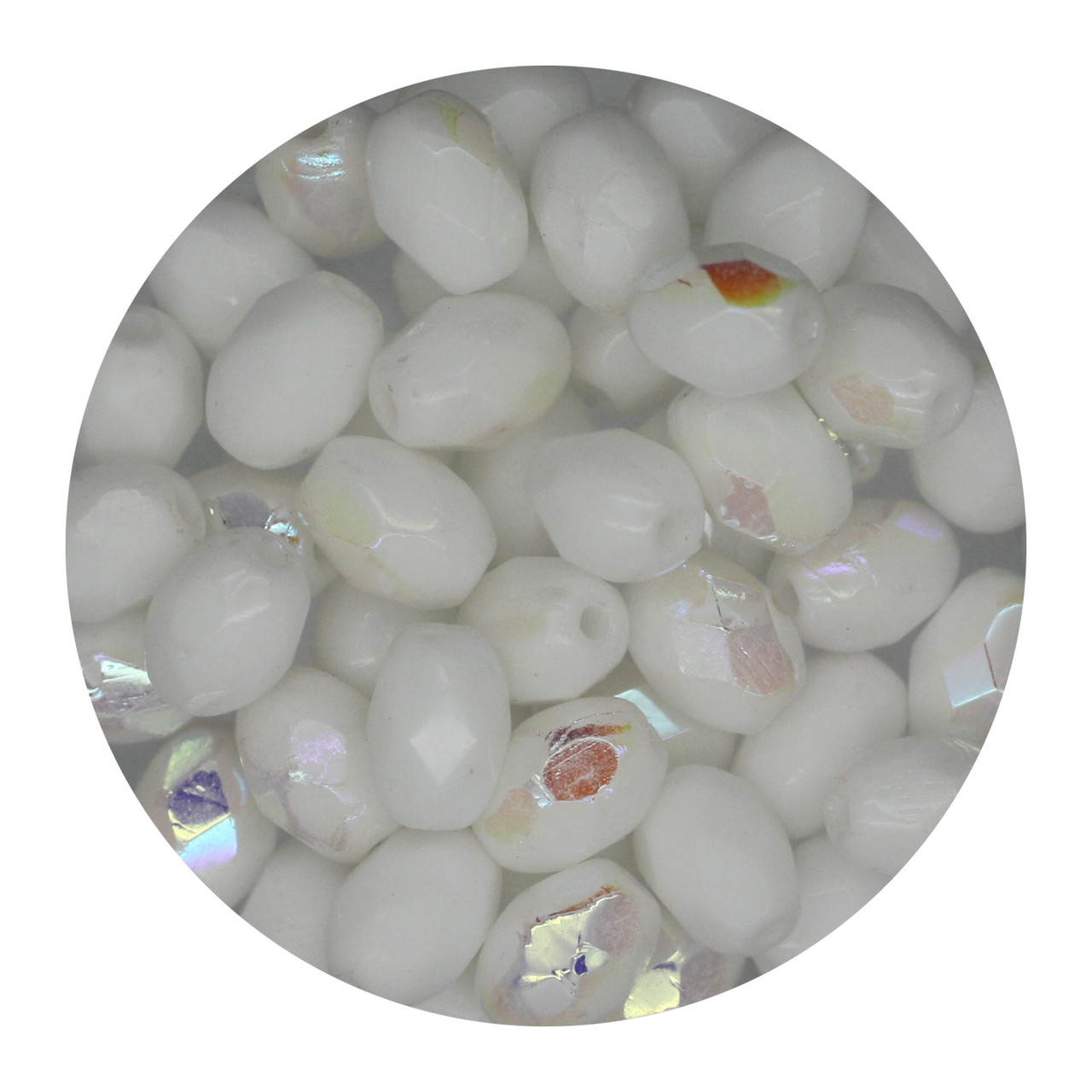 6x4mm Czech Fire Polished Beads White Opaque Iris