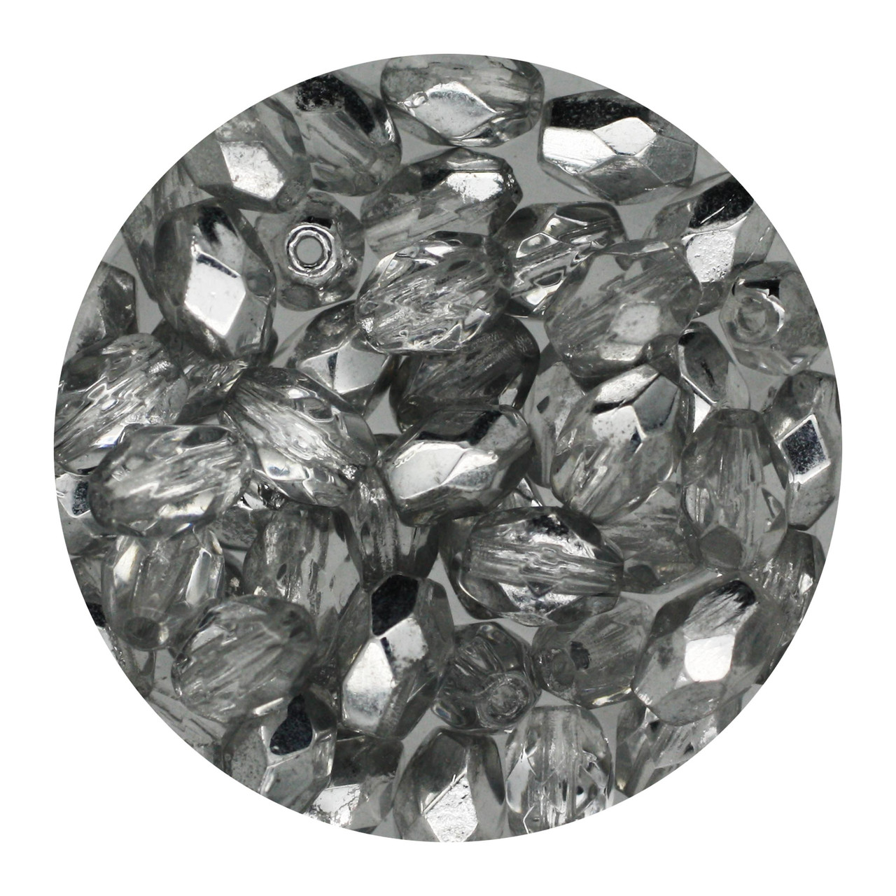 6x4mm Czech Fire Polished Beads Crystal/Silver Two-Tone