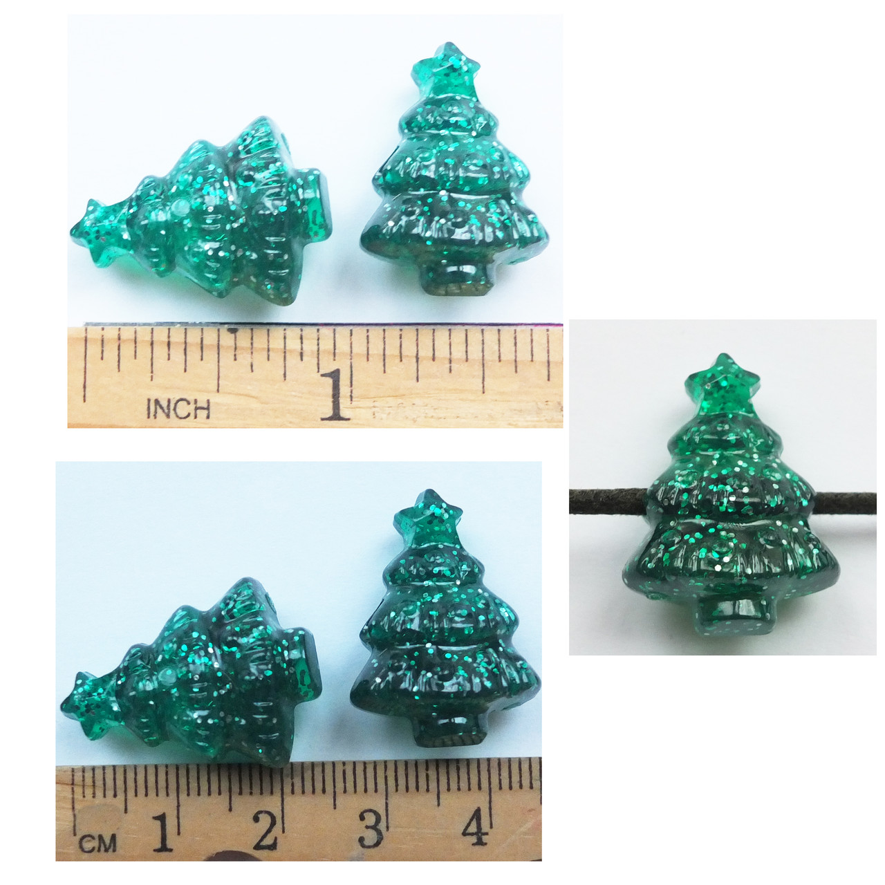 Xmas Pine Tree Beads Gold Pearl 25mm Pack/20