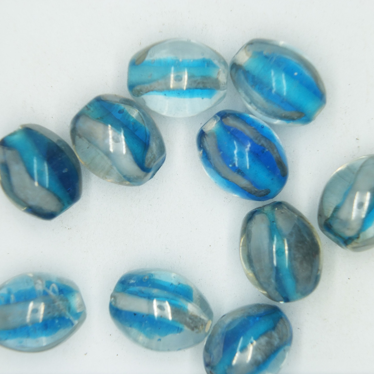 Glass Oval Beads Aqua Silver Jewel Whisper 15x10mm pk/10