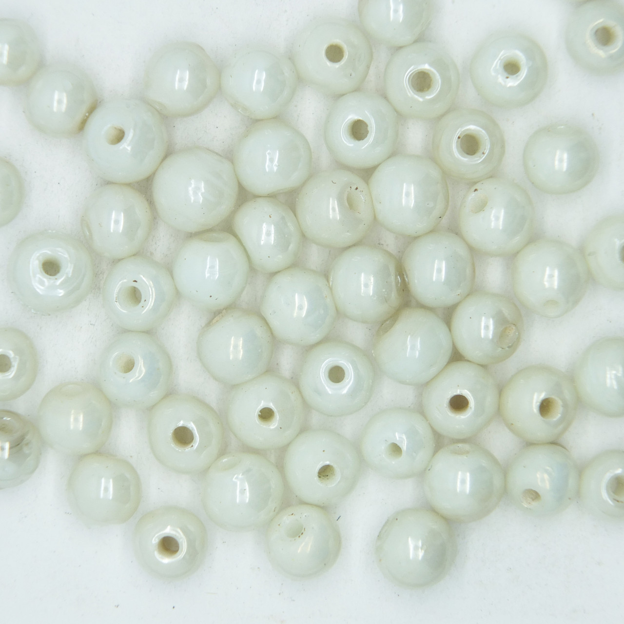 Glass Round Beads White Opaque 6mm pk/50