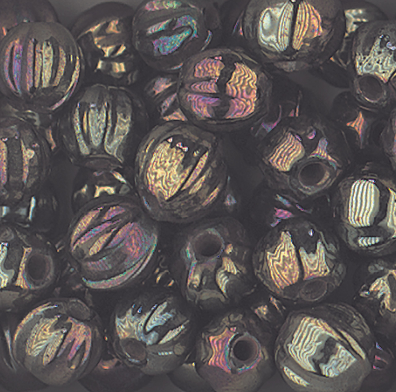 Glass Fluted Round Beads Metallic Bronze Rainbow Iris 6mm pk/40