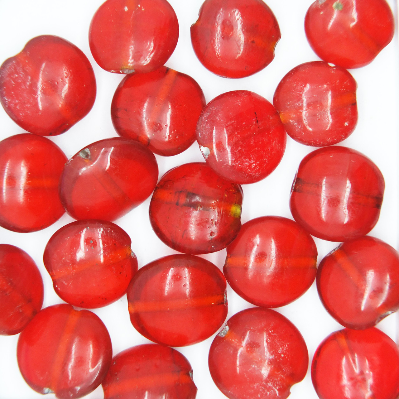 Glass Lentil Beads Ruby Red Transparent 12mm pk/20