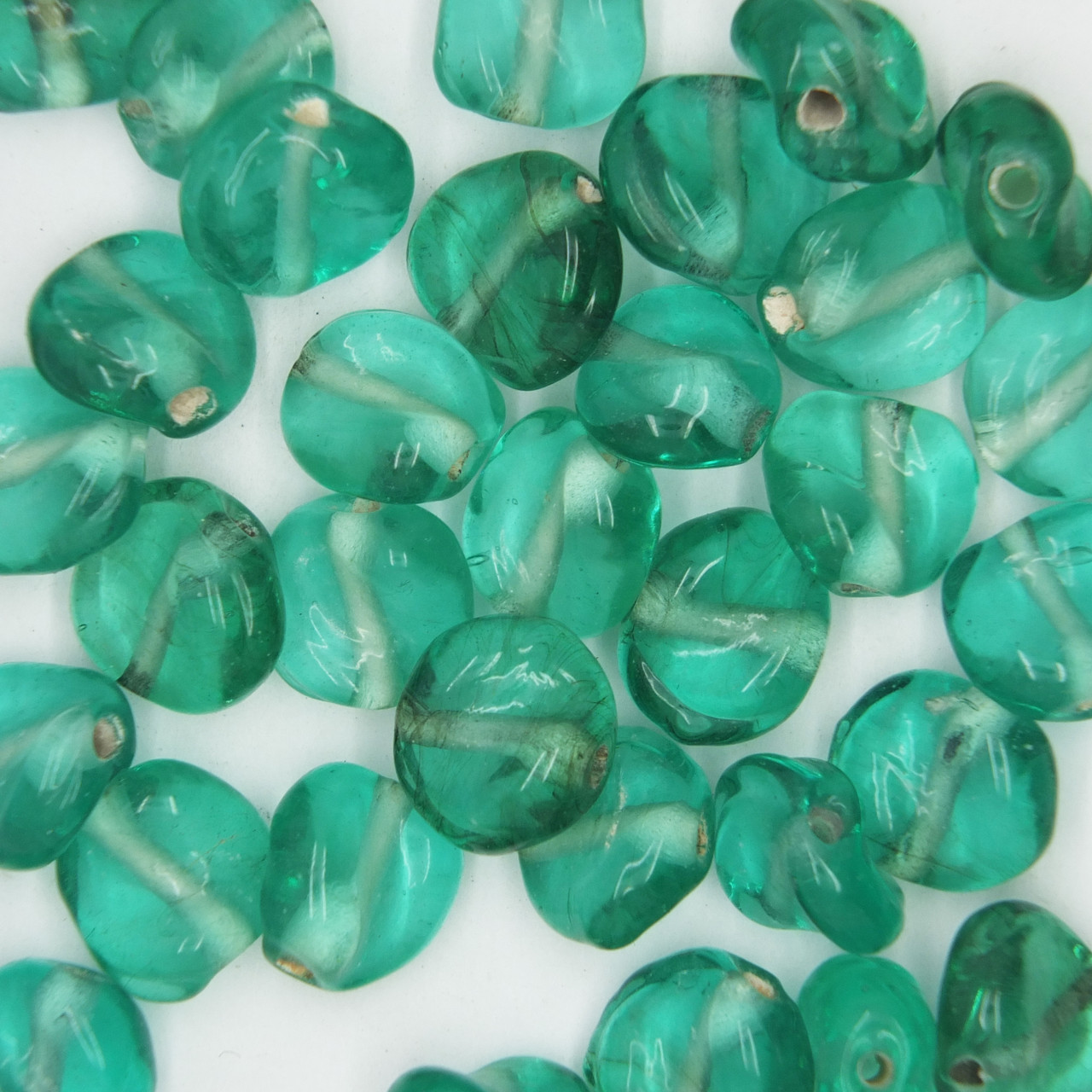 Glass Twist Beads Teal Transparent 10mm pk/30