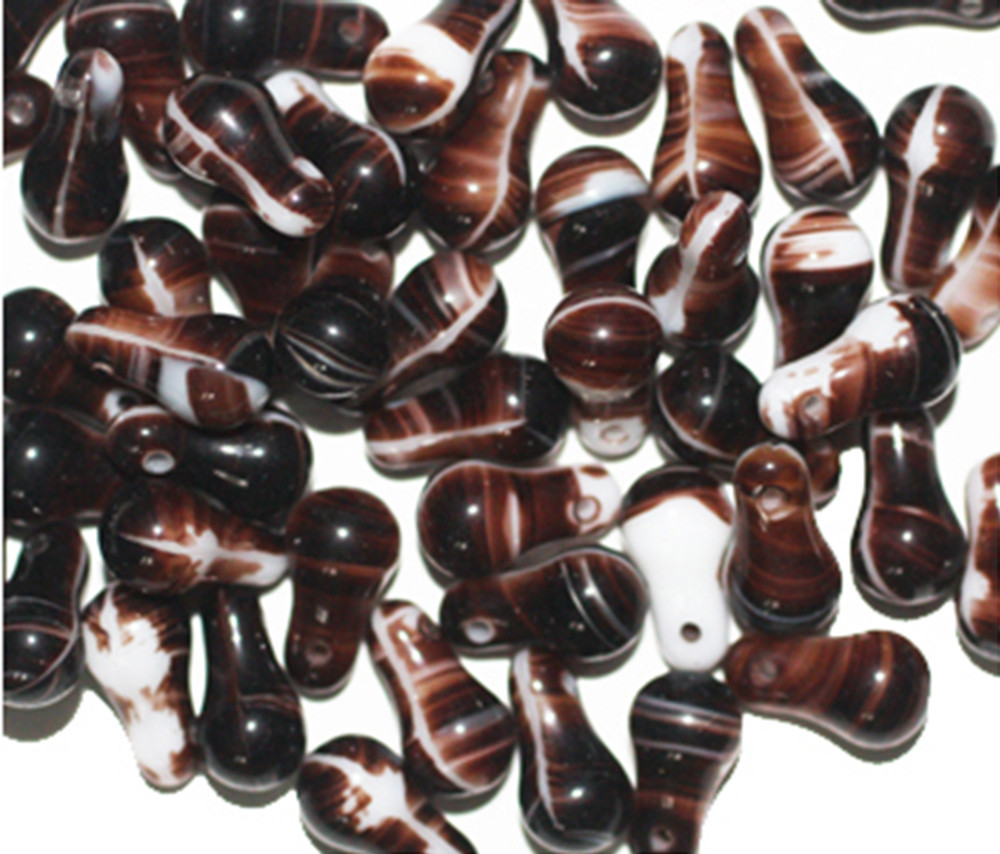 Brown Swirl Drop Czech Pressed Glass Beads 10mm pk/50