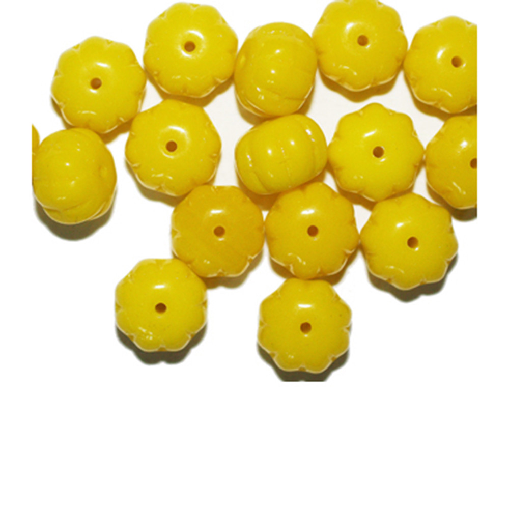 Yellow Puff Blossom Czech Pressed Glass Beads 8x10mm pk/16
