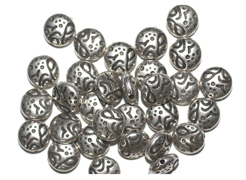 10mm Crater Lentil Silver Metalized Plastic Beads Pk/30