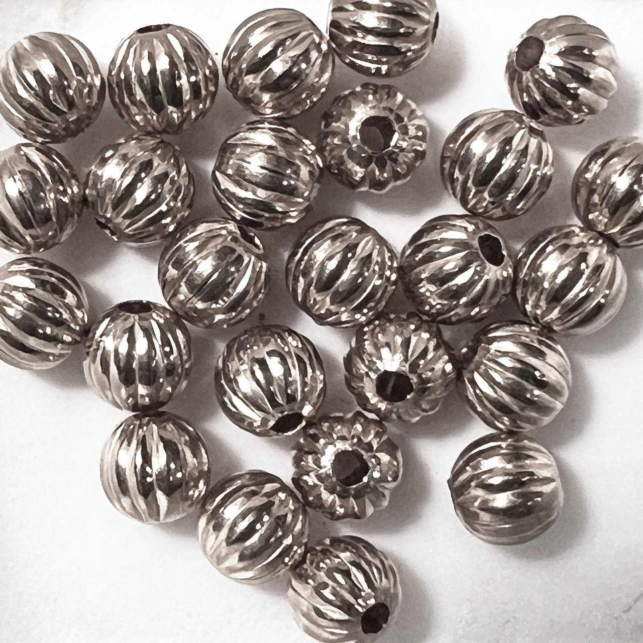 5mm Corrugated Round Silver Sterling Silver Beads Pk/10