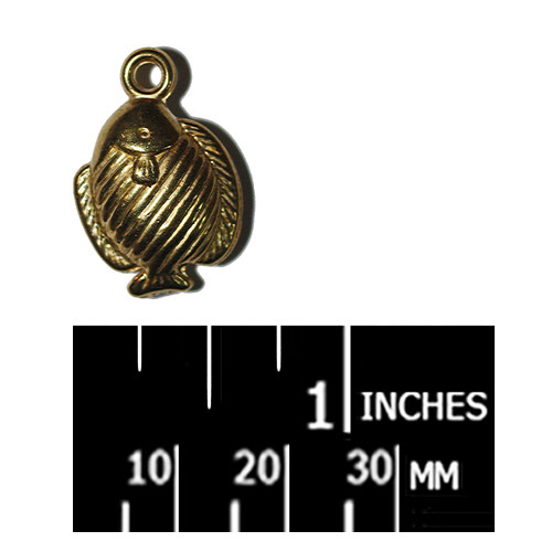 25mm Fish Pendant Charm Gold Metalized Plastic Pk/6
