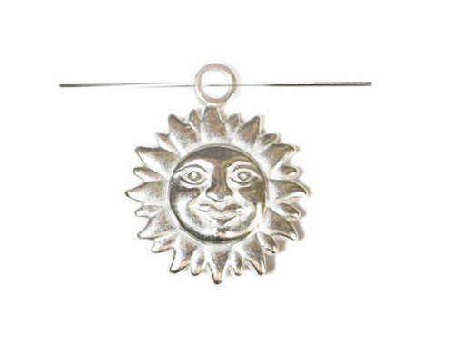 25mm Sun Pendant Charm Silver Metalized Plastic Pk/6