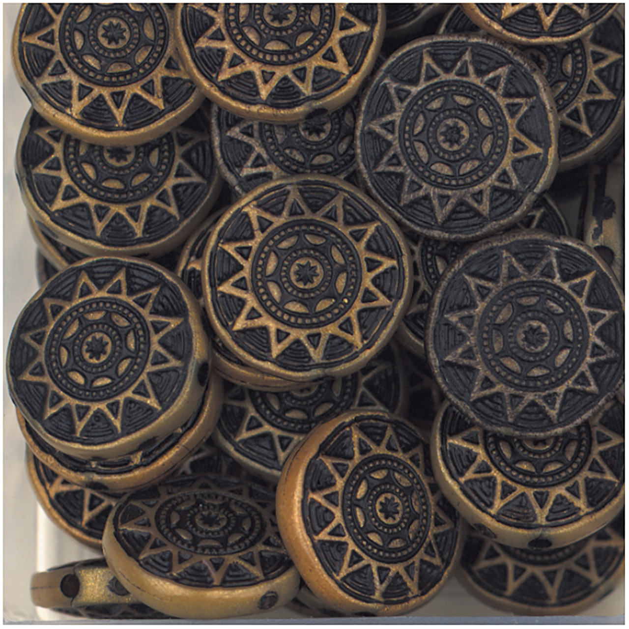 18mm Sun Disc Gold Metalized Plastic Beads Pk/10