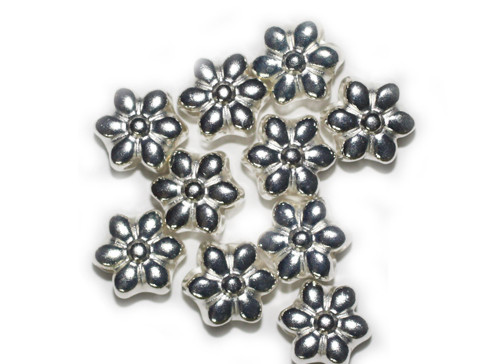 13mm Flower Silver Metalized Plastic Beads Pk/10