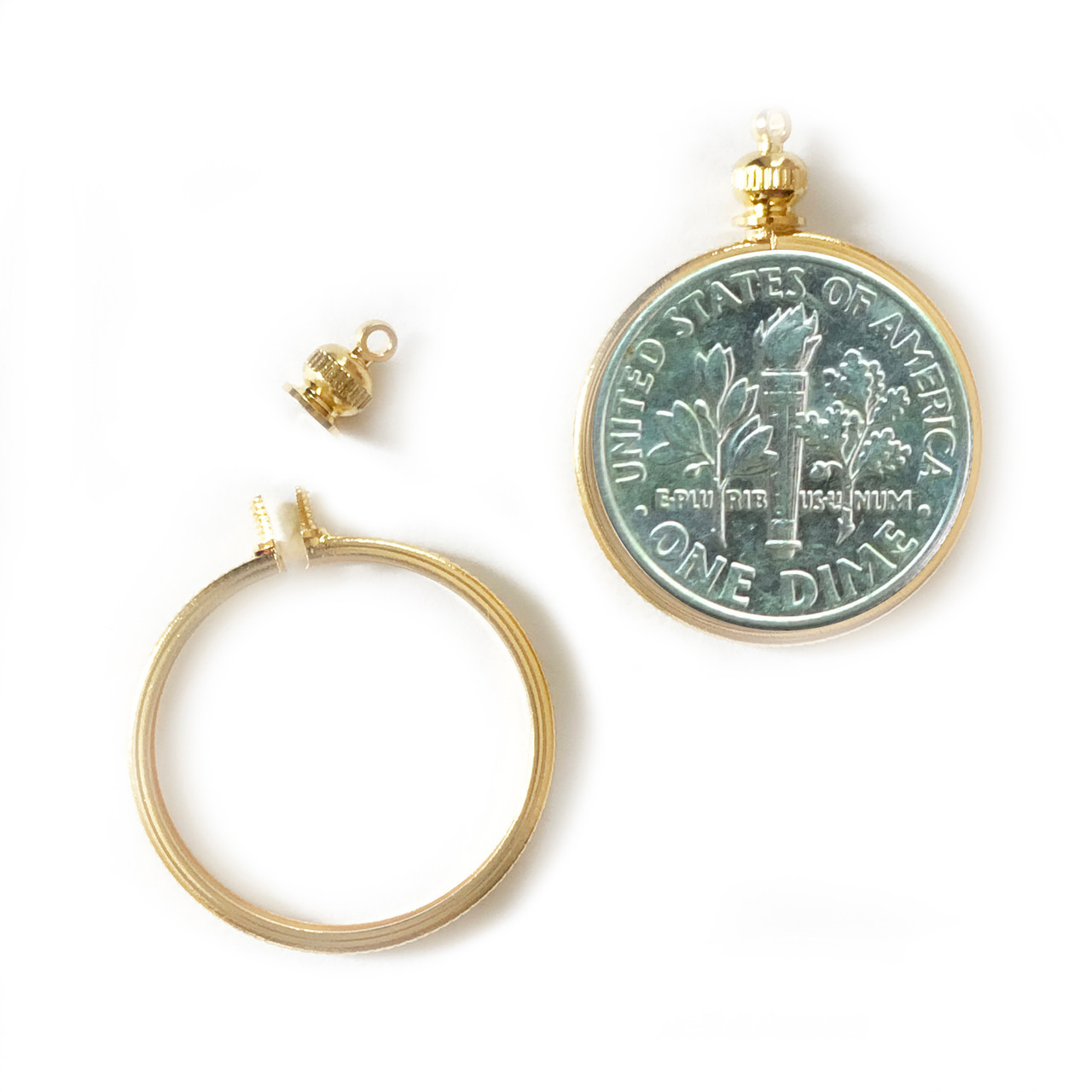 Coin Holder Bezel for USA Dime 10 cent Goldtone