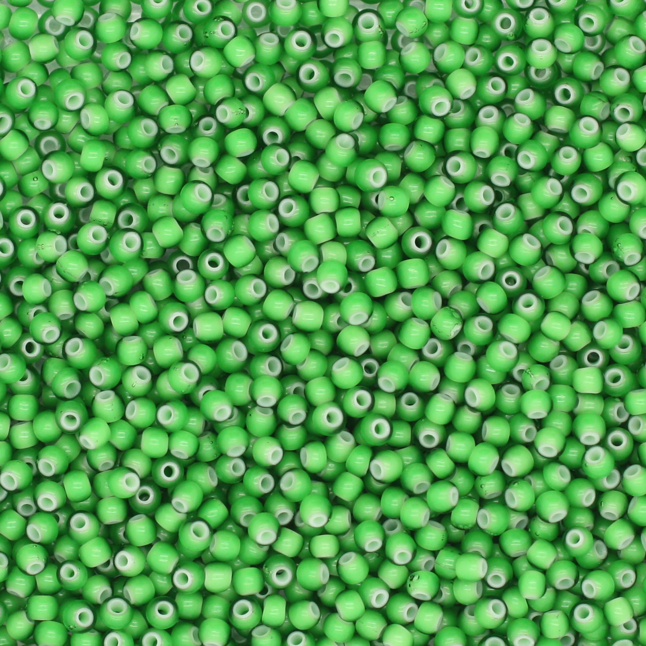 11/0 Czech Glass Seed Beads White Heart Green