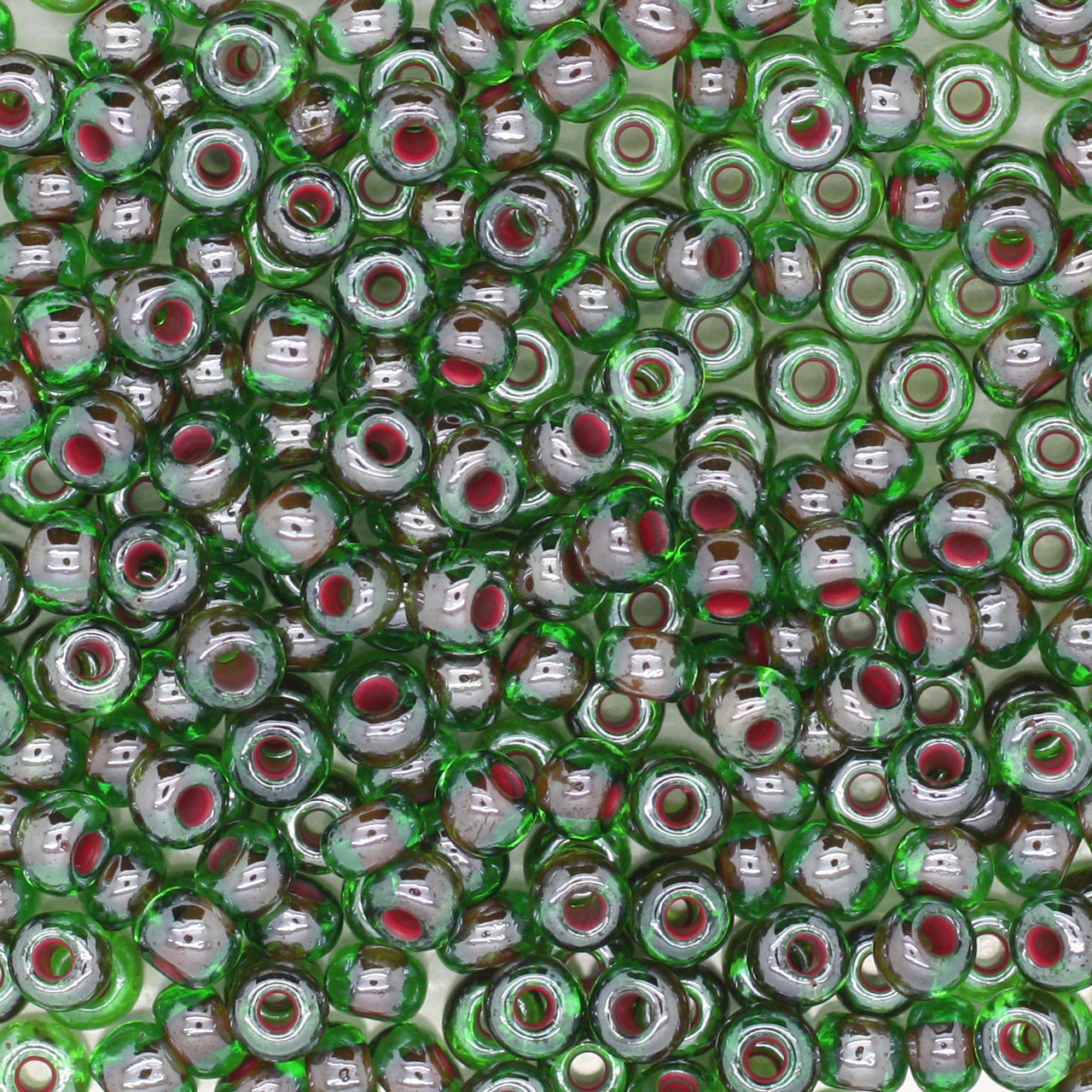6/0 Czech Glass Seed Beads Lined Brown Green