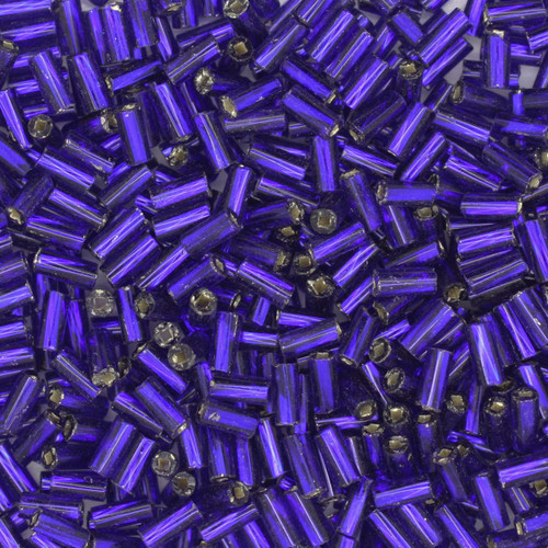 Czech Bugle Beads Size 2 Silver Lined Royal Blue